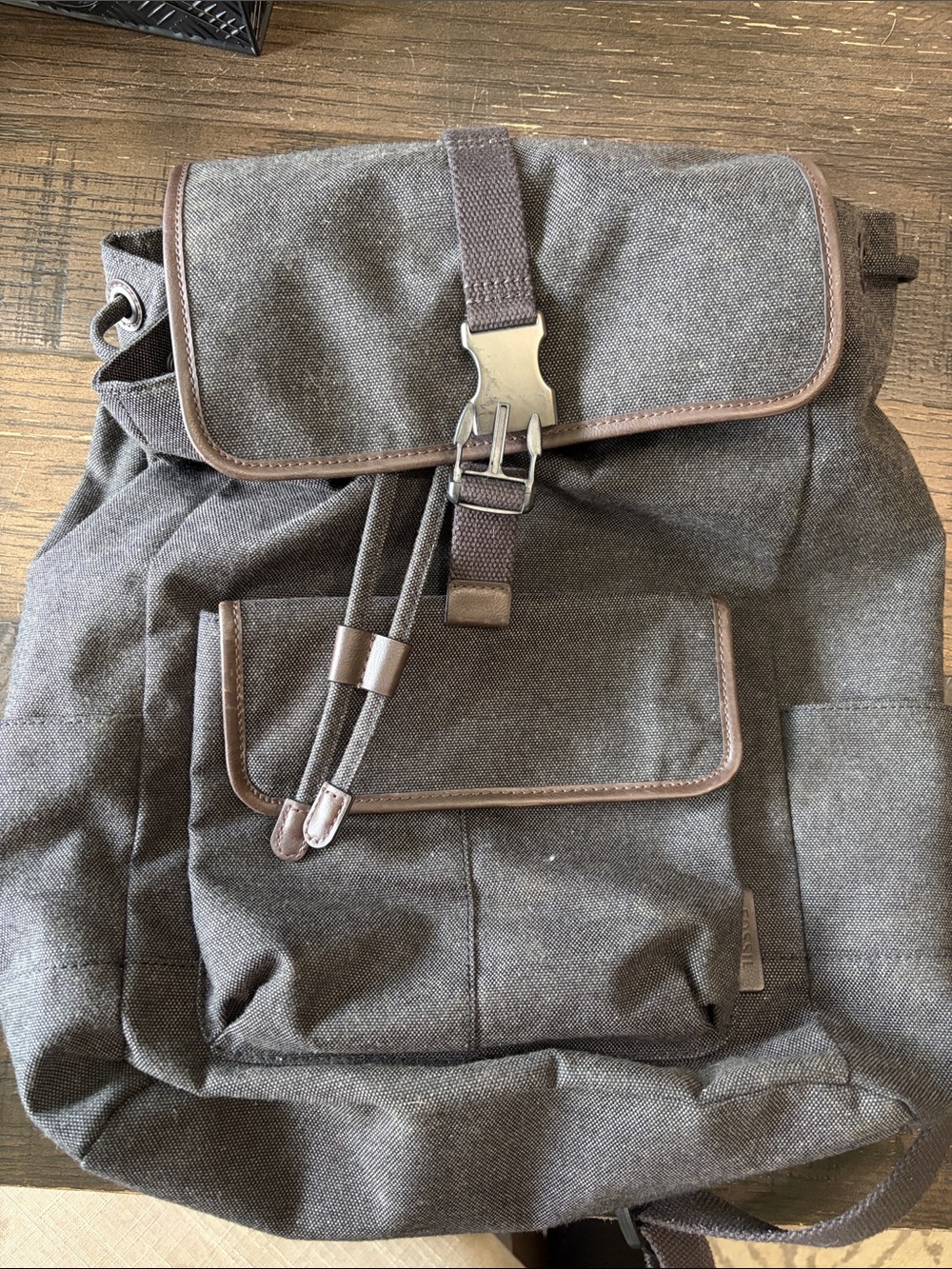 Fossil Brown Canvas-Trim Drawstring Backpack